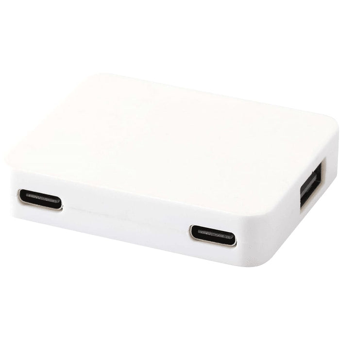 Gaia 4-Port USB Hub w/  USB-A & Type-C Output & Dual Input - A white USB hub featuring four ports, including USB-A and Type-C outputs. It has a sleek, compact design.