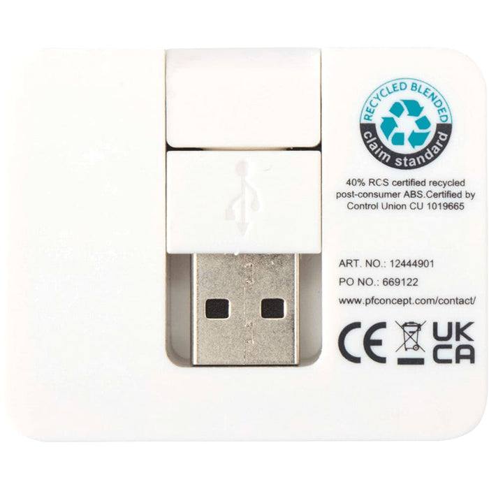 Gaia 4-Port USB Hub w/  USB-A & Type-C Output & Dual Input - A white 4-port USB hub featuring USB-A and Type-C outputs, with a compact design and a logo.