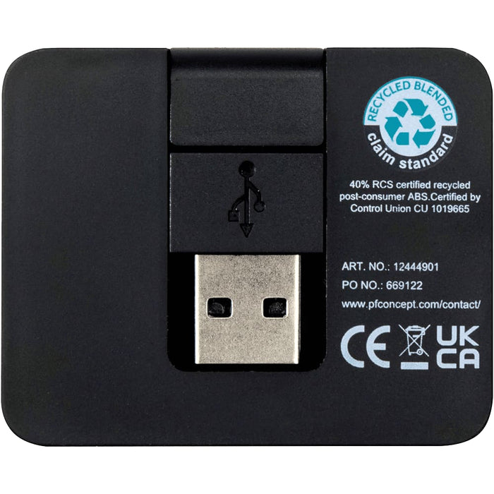 Gaia 4-Port USB Hub w/  USB-A & Type-C Output & Dual Input - A black USB hub featuring a USB-A port, Type-C output, and dual input, with a small logo visible.