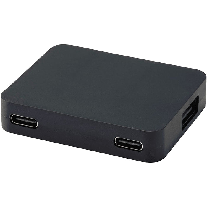 Gaia 4-Port USB Hub w/  USB-A & Type-C Output & Dual Input - A black USB hub with four ports, including USB-A and Type-C outputs, featuring a compact rectangular design.