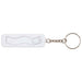 Aggia Recycled Plastic Phone Stand w/ Fidget Toy - A white recycled plastic phone stand with a fidget toy, attached to a metal keychain.