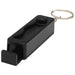 Aggia Recycled Plastic Phone Stand w/ Fidget Toy - A black plastic phone stand with a fidget toy and a keyring attachment.