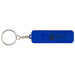Aggia Recycled Plastic Phone Stand w/ Fidget Toy - A blue keychain with a fidget toy attached, featuring a circular logo and a simple design.