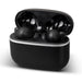 Swiss Peak TWS Earbuds 2.0 - A pair of black wireless earbuds in a sleek black charging case, featuring a minimalistic design and branding.
