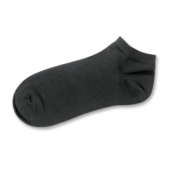 June Ankle Socks - A black ankle sock with a smooth texture and a ribbed cuff, featuring a logo on the side.