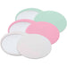 Glider Slider Makeup Mirror - A set of round makeup mirrors in pink, mint green, and white, featuring a glossy finish and branding.