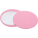 Glider Slider Makeup Mirror - A pink round makeup mirror with a smooth exterior, featuring a reflected side and a plain side.