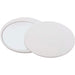 Glider Slider Makeup Mirror - A round white makeup mirror with a reflective surface, featuring a sleek design and a branded logo.