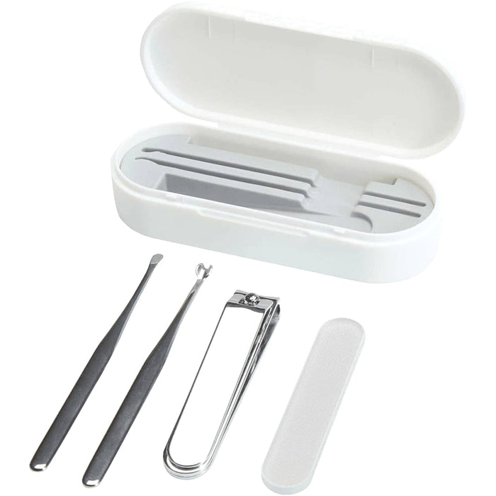 Beautix Manicure Set - A white manicure set containing a nail clipper, tweezers, and other tools, all housed in a matching case.