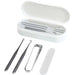 Beautix Manicure Set - A white manicure set containing a nail clipper, tweezers, and other tools, all housed in a matching case.
