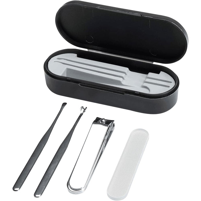 Beautix Manicure Set - A black manicure set featuring tweezers, a nail clipper, a nail file, and a storage case.