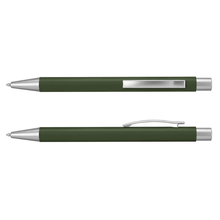 Lancer Fashion Pen - A metal pen in a matte green finish with silver accents and a clip. It features a sleek, modern design.