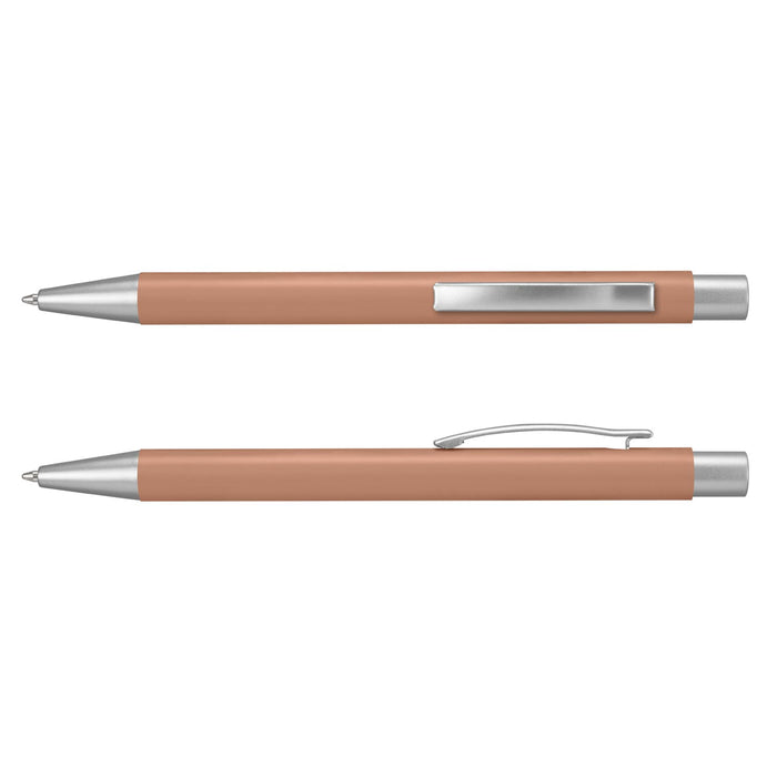 Lancer Fashion Pen - A metal pen in a soft orange colour with silver accents and a clip, featuring a sleek design.