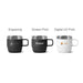 Stackable Stainless Steel Mug - A stackable stainless steel mug in black and white, featuring a logo on each mug. Suitable for drinkware use.