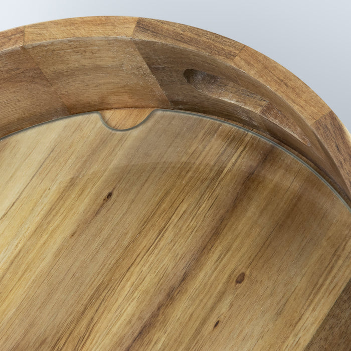 Keepsake Platter Tray - A wooden platter tray featuring a glass top, showcasing a warm, natural finish and a smooth surface.