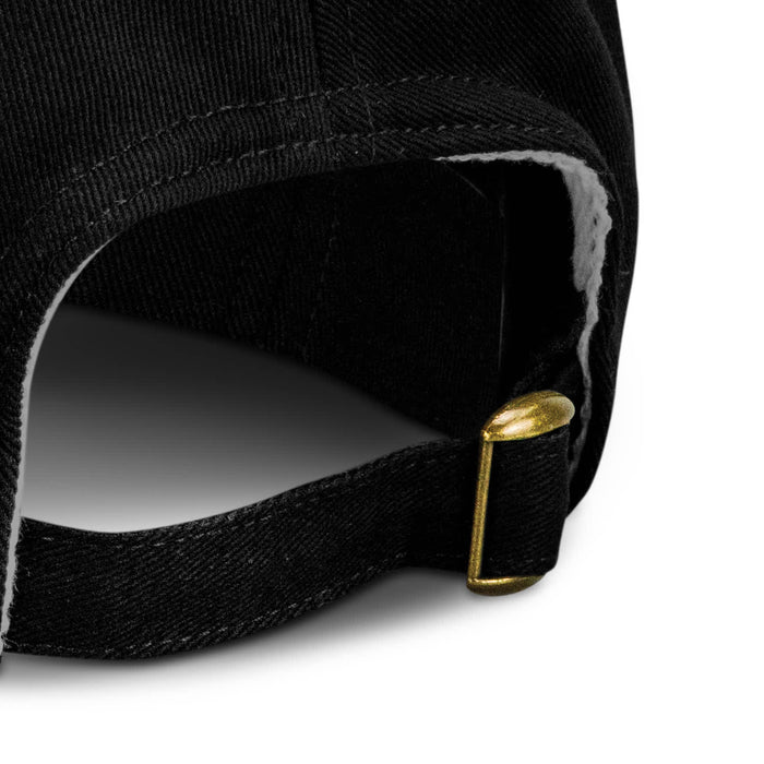 Essence Organic Cap - A black cap featuring a metal fastening at the back, showcasing its stitching and material detail.