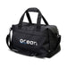 Oceana Recycled Duffle Bag - A black recycled duffle bag with handles and a removable shoulder strap. It features a logo on the side.