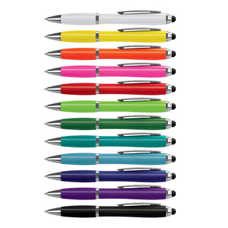 Vistro Stylus Pen - Colour Match - A collection of stylus pens in various colours, including white, yellow, orange, pink, green, blue, and black, with silver accents.