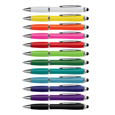 Vistro Stylus Pen - Colour Match - A collection of stylus pens in various colours, including white, yellow, orange, pink, green, blue, and black, with silver accents.