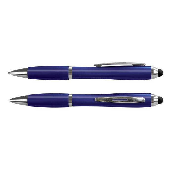 Vistro Stylus Pen - Colour Match - A stylus pen in vibrant blue with silver accents, featuring both a ballpoint and a touchscreen tip.