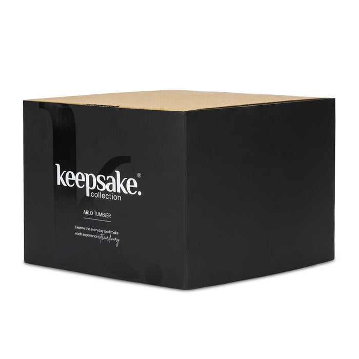 Keepsake Arlo Tumblers - Set of 4 - A black box containing a set of four Keepsake Arlo tumblers, featuring a logo on the front.