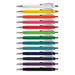 Centurion Soft-Touch Pen - A collection of multicoloured soft-touch pens arranged in a grid, featuring silver accents and a logo.
