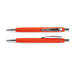 Centurion Soft-Touch Pen - An orange Centurion Soft-Touch Pen with a chrome clip and accents, shown from two angles.