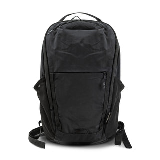 Frontier Trail Daypack - A black daypack featuring multiple pockets, adjustable straps, and a logo on the front.