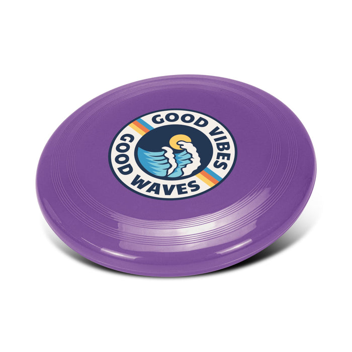 Aero Flyer - Large - A purple frisbee featuring a circular logo with a bird and the text "Good Vibes, Good Waves."