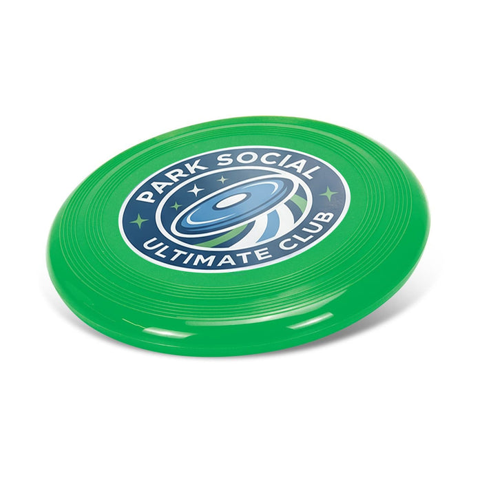 Aero Flyer - Small - A green frisbee featuring a circular logo with stars and spiral design, including a club name.