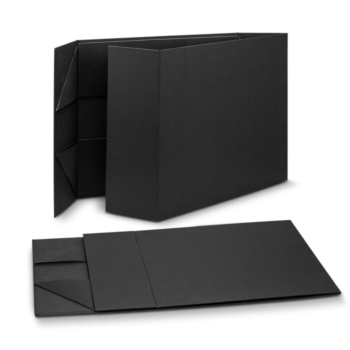 Magnetic Lid Gift Box - Large - A large black magnetic lid gift box featuring a sleek design and interior compartments. It has a subtle logo.