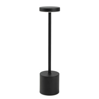 Nouveau Rechargeable Table Lamp - A black rechargeable table lamp with a cylindrical base and a flat, circular top. It features a simple, modern design.
