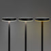 Nouveau Rechargeable Table Lamp - Three black rechargeable table lamps with round tops and adjustable light settings against a grey background.