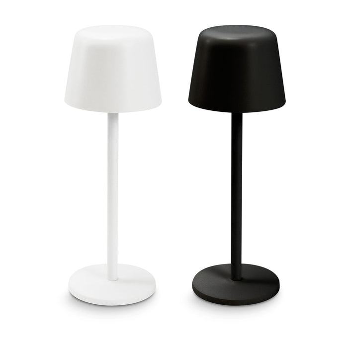 Ember Rechargeable Table Lamp - Rechargeable table lamps in white and black, featuring a simple, modern design with a round base.