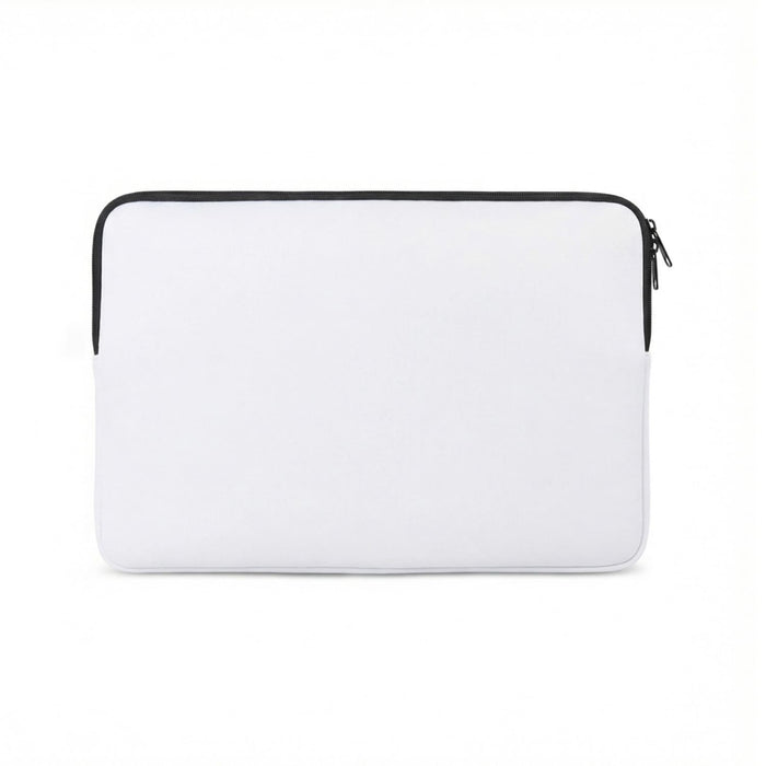 Full Colour Laptop Sleeve - Medium - A white laptop sleeve with a black zip and a simple, sleek design. It features a logo on the surface.