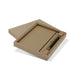 Kraft Notebook and Pen Gift Set - A Kraft notebook and black pen set in a beige box with a lid. The interior features a slot for the pen.