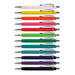 Omega Notebook and Pen Gift Set - A collection of twelve pens in various vibrant colours, each with a silver clip and tip.