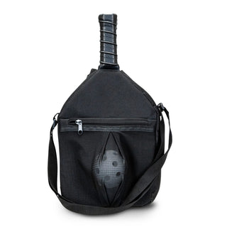 Baseline Pickleball Set - A black pickleball bag with a handle and a zipped pocket featuring a round pattern, designed for carrying equipment.
