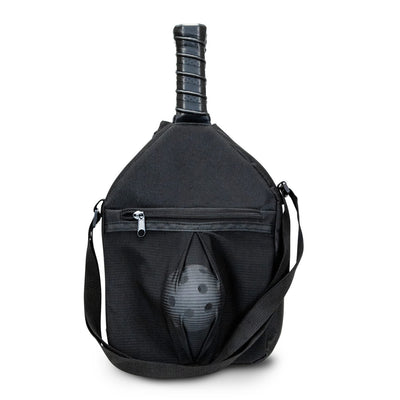 Baseline Pickleball Set - A black pickleball bag with a handle and a zipped pocket featuring a round pattern, designed for carrying equipment.