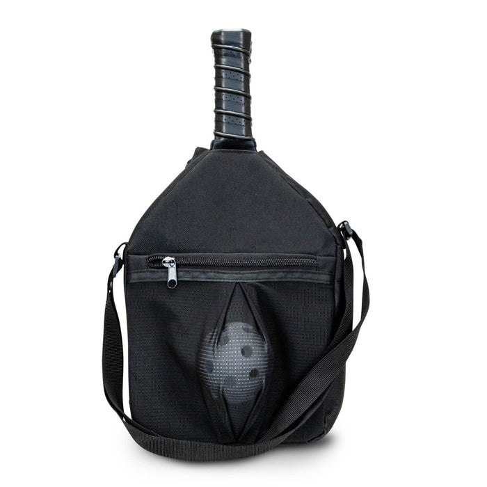 Baseline Pickleball Set - A black pickleball bag with a handle and a zipped pocket featuring a round pattern, designed for carrying equipment.