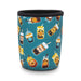 Neoprene Cup Sleeve - Small - A drink bottle sleeve featuring a teal background with colourful illustrations of beverages and a logo.