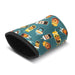 Neoprene Cup Sleeve - Small - A neoprene cup sleeve in teal featuring various drink illustrations. It has a black trim and a branding logo.