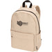 Byron 14" GRS Recycled City Laptop Backpack 16L - A beige laptop backpack with a front pocket and a logo, featuring padded shoulder straps and a zip closure.