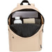 Byron 14" GRS Recycled City Laptop Backpack 16L - A beige laptop backpack with a black interior, featuring a drink bottle, notepad, and laptop compartment.