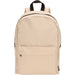 Byron 14" GRS Recycled City Laptop Backpack 16L - A beige laptop backpack with a front pocket, black zipper, and dual shoulder straps. It features a logo on the side.