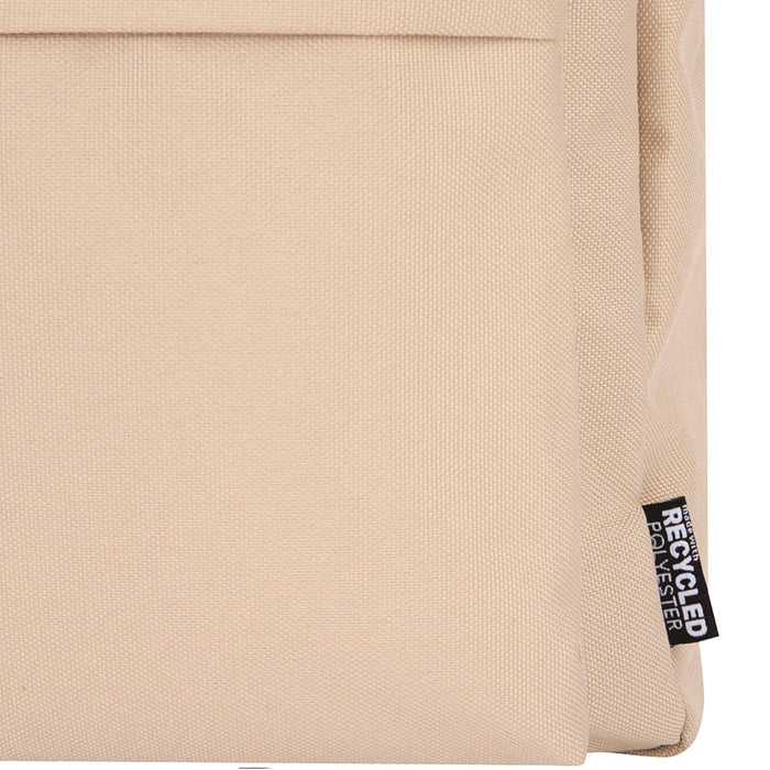 Byron 14" GRS Recycled City Laptop Backpack 16L - A beige laptop backpack made from recycled polyester, featuring a visible logo and a front pocket.
