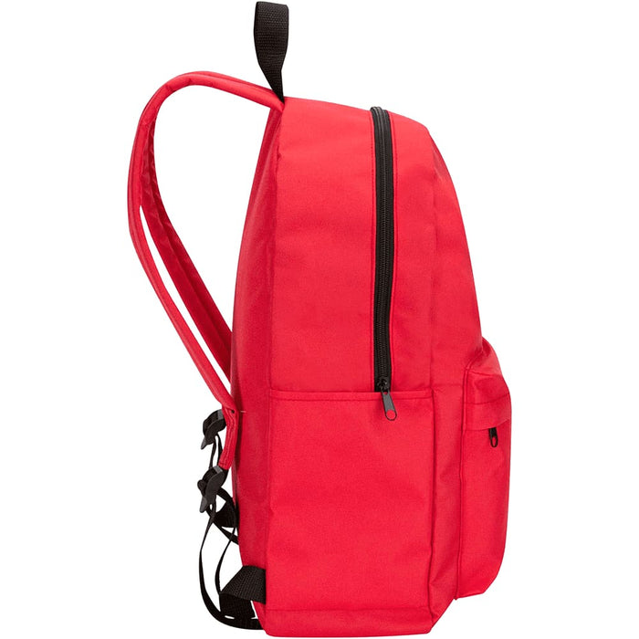Byron 14" GRS Recycled City Laptop Backpack 16L - A bright red backpack with a zippered main compartment and side pockets, featuring adjustable straps and a logo.