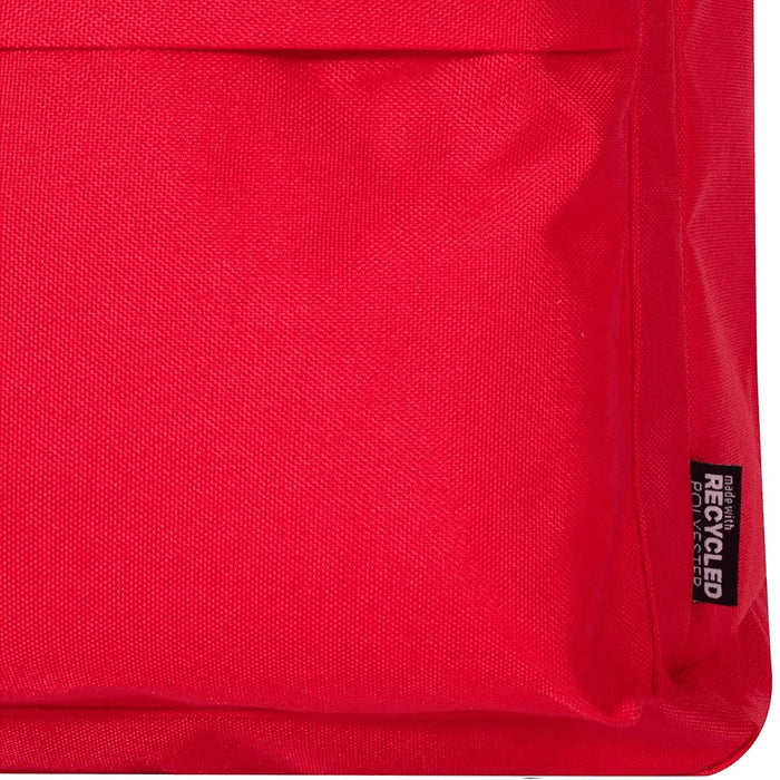 Byron 14" GRS Recycled City Laptop Backpack 16L - A red recycled fabric laptop backpack featuring a textured surface and a branding label.