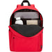 Byron 14" GRS Recycled City Laptop Backpack 16L - A red laptop backpack with a black interior, featuring a drink bottle, notebook, and a laptop compartment.
