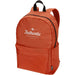 Byron 14" GRS Recycled City Laptop Backpack 16L - An orange laptop backpack with a front pocket and a brand logo on the front. Features black shoulder straps.